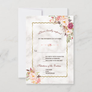 Glam Gold Blush Pink Floral Marble Wedding RSVP