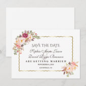 Glam Gold Blush Pink Floral Save the Date (Voorkant / Achterkant)