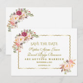 Glam Gold Blush Pink Floral Save the Date (Voorkant / Achterkant)