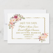 Glam Gold Blush Pink Floral Save the Date (Voorkant)