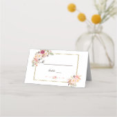 Glam Gold Blush Pink Floral Wedstrijknummer Plaatskaartje (Voorkant)