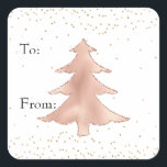 Glam Gold Blush Roos Sparkle Christmas Tree Vierkante Sticker<br><div class="desc">Glam Gold en Blush Roos Witte Kerstboom en Confetti sprankelen stippen van en naar labels voor geschenken</div>