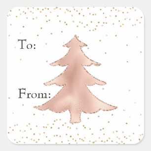 Glam Gold Blush Roos Sparkle Christmas Tree Vierkante Sticker