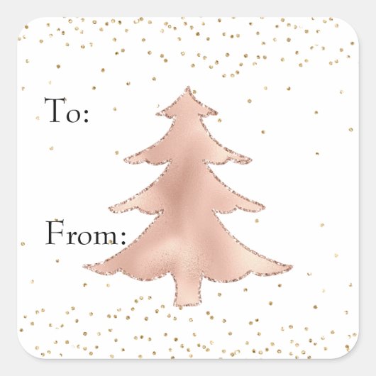 Glam Gold Blush Roos Sparkle Christmas Tree Vierkante Sticker (Voorkant)