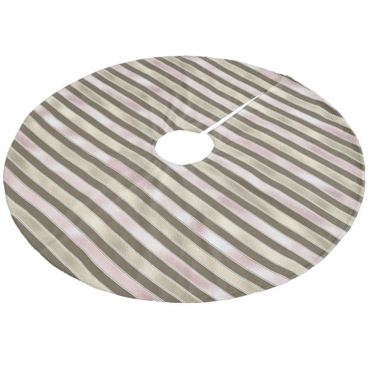 Glam Gold Blush Roze Bruine Strepen Fleece Kerstboom Rok (Gekanteld)