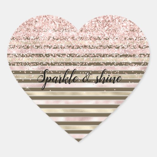 Glam Gold Blush Roze Bruine Strepen Girly Glitter Hart Sticker (Voorkant)