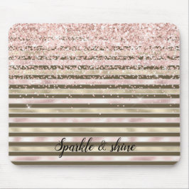 Glam Gold Blush Roze Bruine Strepen Girly Glitter Muismat