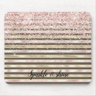 Glam Gold Blush Roze Bruine Strepen Girly Glitter Muismat