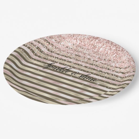 Glam Gold Blush Roze Bruine Strepen Girly Glitter Papieren Bordje (Gekanteld)