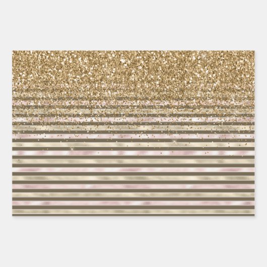 Glam Gold Blush Roze Bruine Strepen Inpakpapier Vel (Voorkant 3)