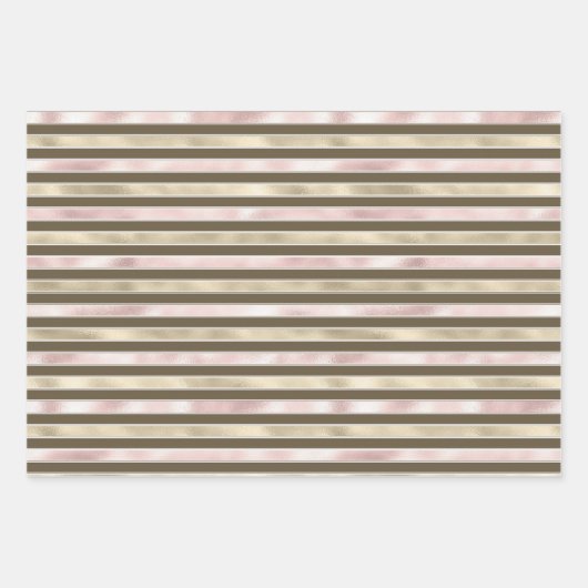 Glam Gold Blush Roze Bruine Strepen Inpakpapier Vel (Voorkant 2)