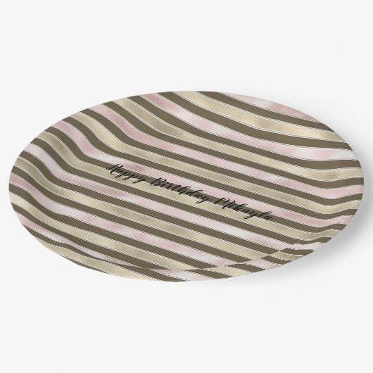 Glam Gold Blush Roze Bruine Strepen Papieren Bordje (Gekanteld)