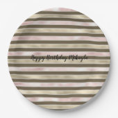 Glam Gold Blush Roze Bruine Strepen Papieren Bordje (Voorkant)
