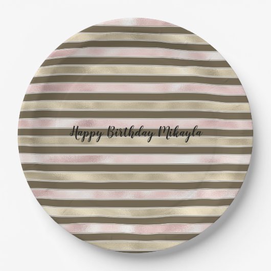Glam Gold Blush Roze Bruine Strepen Papieren Bordje (Voorkant)