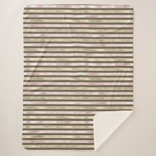 Glam Gold Blush Roze Bruine Strepen Sherpa Deken (Voorkant)