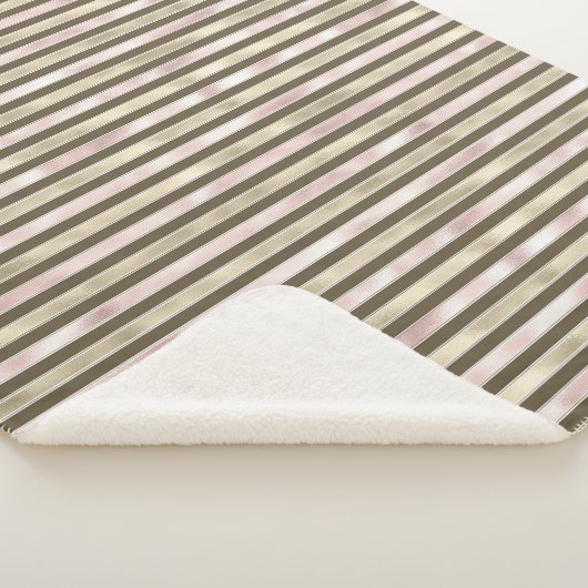 Glam Gold Blush Roze Bruine Strepen Sherpa Deken (3/4)