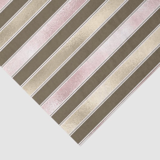 Glam Gold Blush Roze Bruine Strepen Tissuepapier (Detail)