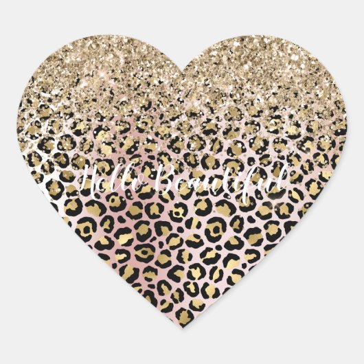 Glam Gold Blush Roze Leopard Print Glitter Hart Sticker (Voorkant)