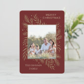 Glam Gold Botanical Maroon-fotokaart Feestdagenkaart (Staand voorkant)