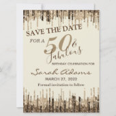 Glam Gold Brown Drip 50 Fab Birthday Save the Date (Voorkant)