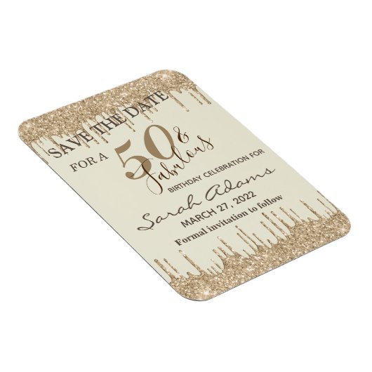 Glam Gold Brown Drip 50 Fab Birthday Save the Date Magneet (Rechterzijde)