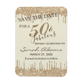 Glam Gold Brown Drip 50 Fab Birthday Save the Date Magneet
