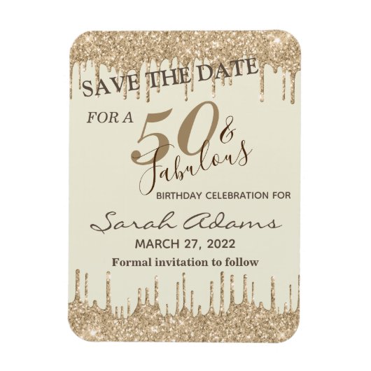 Glam Gold Brown Drip 50 Fab Birthday Save the Date Magneet (Verticaal)