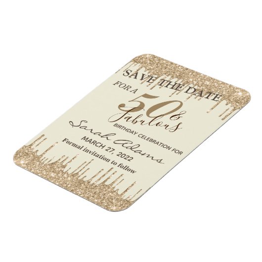 Glam Gold Brown Drip 50 Fab Birthday Save the Date Magneet (Linkerzijde)