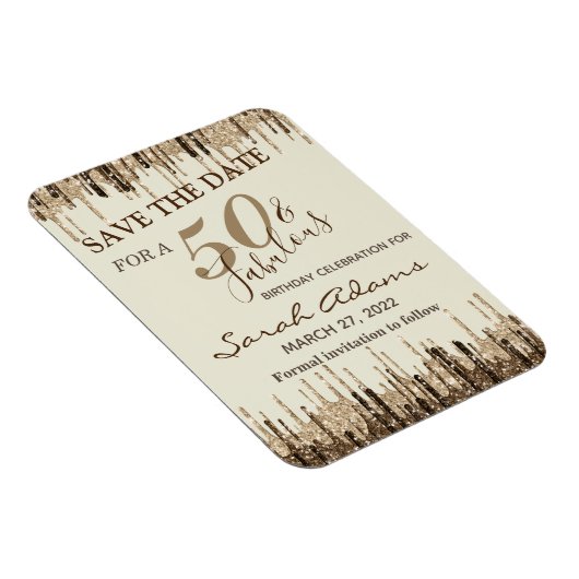 Glam Gold Brown Drip 50 Fab Birthday Save the Date Magneet (Rechterzijde)