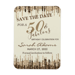 Glam Gold Brown Drip 50 Fab Birthday Save the Date Magneet