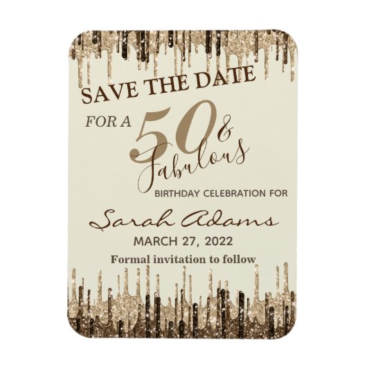 Glam Gold Brown Drip 50 Fab Birthday Save the Date Magneet (Verticaal)