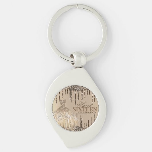 Glam Gold Brown Glitter Spark Sweet 16 verjaardag Sleutelhanger (Voorkant)