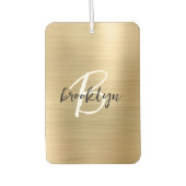 Glam Gold Brushed Metal Black White Monogram  Luchtverfrisser (Voorkant)