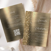 Glam Gold Brushed Metal QR Code Wedding Kaart