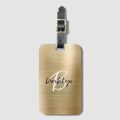 Glam Gold Brushed Metal Zwart Wit Monogram Bagagelabel (Voorkant (verticaal))