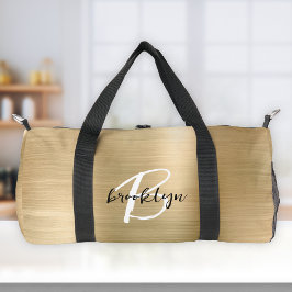 Glam Gold Brushed Metal Zwart-wit Monogram Plunjezak