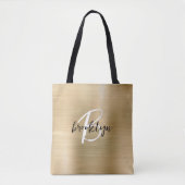 Glam Gold Brushed Metal Zwart Wit Monogram Tote Bag (Voorkant)