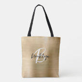 Glam Gold Brushed Metal Zwart Wit Monogram Tote Bag (Achterkant)