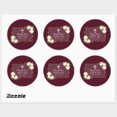 Glam Gold Burgundy White Floral Baptism Invite Ronde Sticker (Vel)