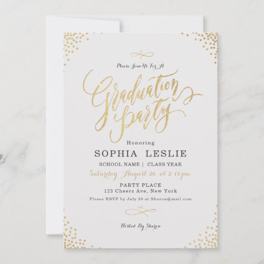 Glam gold calligrafie  graduatie party kaart (Voorkant)