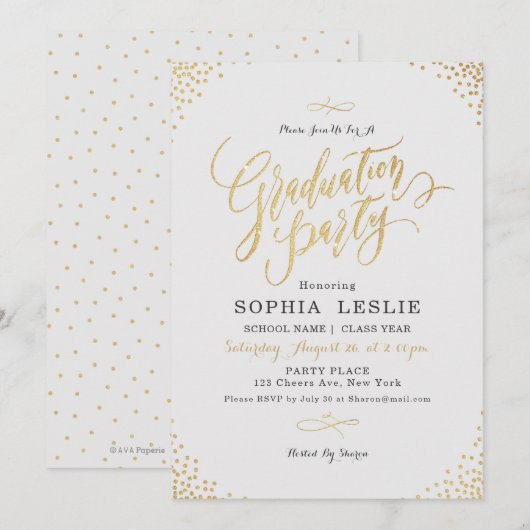 Glam gold calligrafie  graduatie party kaart (Voorkant / Achterkant)