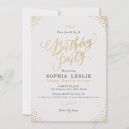 Glam gold calligrafie  verjaardagsfeest kaart (Voorkant)