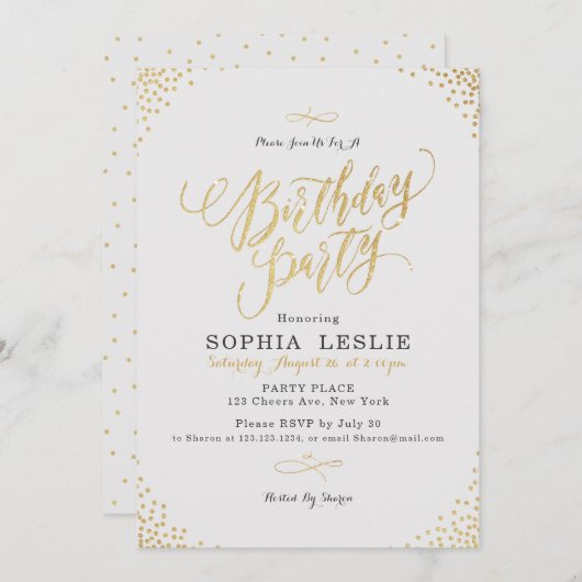 Glam gold calligrafie  verjaardagsfeest kaart (Voorkant / Achterkant)