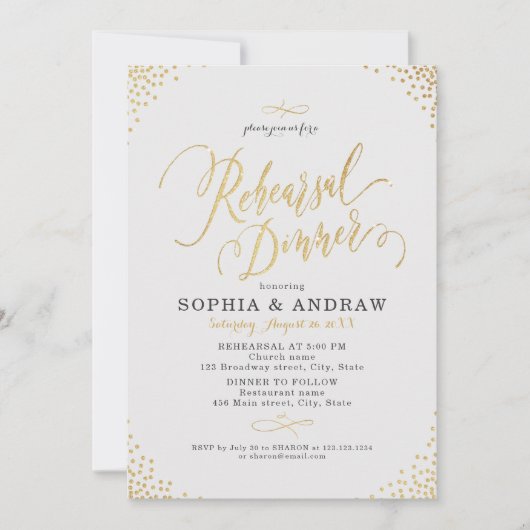 Glam gold calligraphy Rehearsal Dinner Kaart (Voorkant)