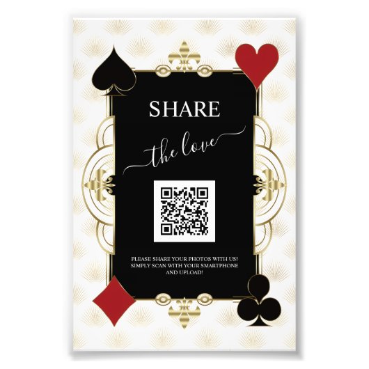 Glam Gold Casino Share The Love QR Code Wedding Foto Afdruk (Voorkant)
