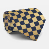 Glam Gold Checkerboard Marine Blauw Stropdas (Opgerold)