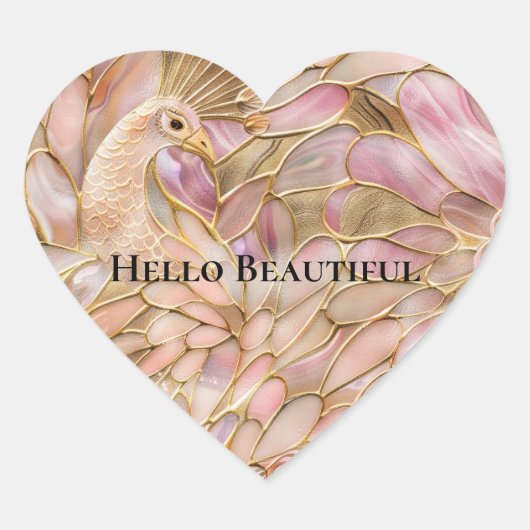 Glam Gold Chic Pink Peacock Hart Sticker (Voorkant)