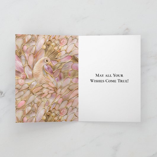Glam Gold Chic Pink Peacock Kaart (Binnen)