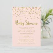 Glam Gold Confetti Baby shower op Blush Pink Kaart (Staand voorkant)