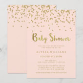 Glam Gold Confetti Baby shower op Blush Pink Kaart (Voorkant / Achterkant)